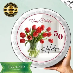 Tortenaufleger Happy Birthday Blumenstrauß Tulpen Rot Geburtstag Tortendeko Tortenbild