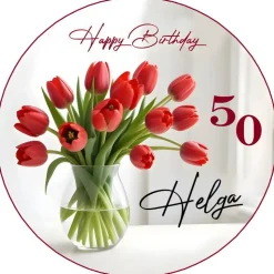 Tortenaufleger Happy Birthday Blumenstrauß Tulpen Rot Geburtstag Tortendeko Tortenbild