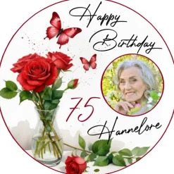 Tortenaufleger Happy Birthday Blumenstrauß Rosen mit Name Zahl und Bild Geburtstag Tortenbild Tortendeko