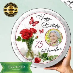 Tortenaufleger Happy Birthday Blumenstrauß Rosen mit Name Zahl und Bild Geburtstag Tortenbild Tortendeko