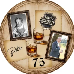 Tortenaufleger Jubiläum Geburtstag Mann älter 2 Fotos Tortenbild edel Tortendeko Happy Birthday