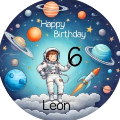 Tortenaufleger Kindergeburtstag Weltall Raumfahrer Astronaut Planeten Rakete Happy Birthday Esspapier esbar