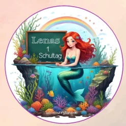 Tortenaufleger Nixe Meerjungfrau Schulanfang Einschulung Tortendeko Esspapier rund geschnitten mit Name