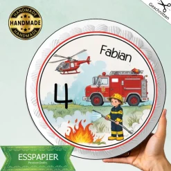 Tortenaufleger Set mit Tortenaufleger und 12 aufleger für Muffins. Kindergeburtstag Happy Birthday Feuerwehr Essbar