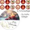 Tortenaufleger Set Weihnachten mit Kerze  Tannenbaum Frohe Weihnachten Christbaumkugel gold rot essbar  modern
