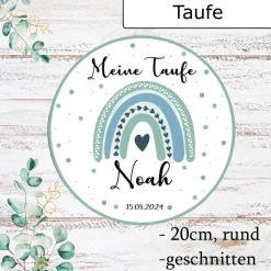 Tortenaufleger Taufe essbar Tortendeko Regenbogen Türkis Name Junge Esspapier