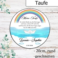 Tortenaufleger Taufe essbar Boot Regenbogen Name Datum Esspapier Fische