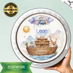 Tortenaufleger Taufe esspapier Arche mit Tieren Regenbogen  mit Name und Taufdatum