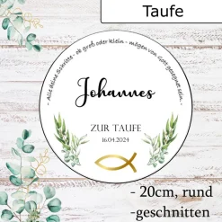 Tortenaufleger Taufe Eukalyptus Gold Fisch Name Datum Tortendeko essbar Esspapier