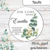 Tortenaufleger Taufe mit Name und Datum Eukalyptus Blume Tortendeko Esspapier