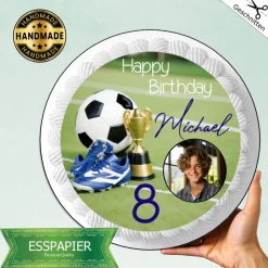Tortenaufleger Tortenbild Fußball Happy Birthday Ball Pokal mit Photo, Name , Zahl