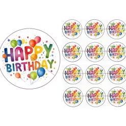 Tortenaufleger und Muffinaufleger Happy Birthday bunt essbar  Ballon Geburtstag Tortendeko Aufleger