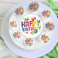 Tortenaufleger und Muffinaufleger Happy Birthday bunt essbar  Ballon Geburtstag Tortendeko Aufleger