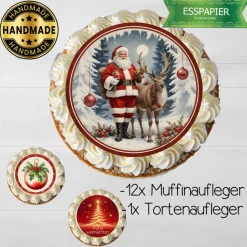 Tortenaufleger und Muffinaufleger Weihnachtsmann mit Rentier Weihnachten Aufleger Lebkuchen Kekse