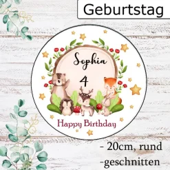 Tortenaufleger -Waldtiere- Name &Zahl Essbarer Aufleger für Kindergeburtstage Esspapier Oblate  Fuchs Bär Reg Hase Igel