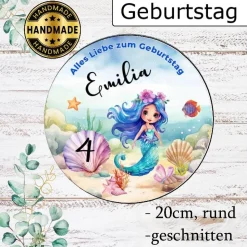 Tortenbild Essbar Meerjungfrau Happy Birthday Tortendeko Mit Name und Zahl