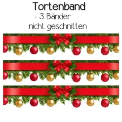 Tortenbordüre Weihnachten  Tortenband Essbar Tortendeko Tortenaufleger rotes Band mit Weihnachtskugeln