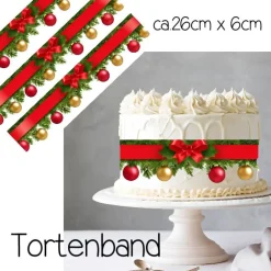 Tortenbordüre Weihnachten  Tortenband Essbar Tortendeko Tortenaufleger rotes Band mit Weihnachtskugeln