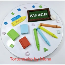 Tortendeko Fondant Schulanfang – Handgemachtes Schulset zur Einschulung | Individuelle Tortentopper