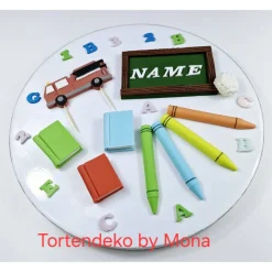 Tortendeko Fondant Schulanfang – Handgemachtes Schulset zur Einschulung | Individuelle Tortentopper