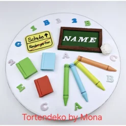 Tortendeko Fondant Schulanfang – Handgemachtes Schulset zur Einschulung | Individuelle Tortentopper