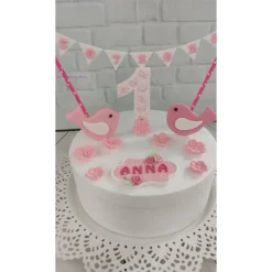 Tortendeko Tortentopper Tortenaufleger Taufe Vögel  Mädchen