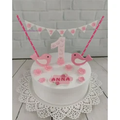 Tortendeko Tortentopper Tortenaufleger Taufe Vögel  Mädchen