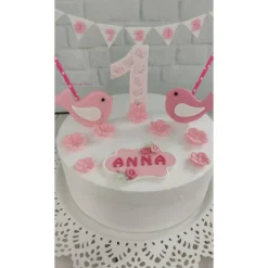 Tortendeko Tortentopper Tortenaufleger Taufe Vögel  Mädchen