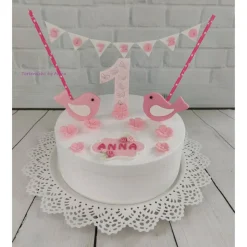 Tortendeko Tortentopper Tortenaufleger Taufe Vögel  Mädchen