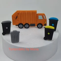 Tortendeko Tortentopper Tortenaufleger Fondant Zuckerfigur Müllwagen Müllauto Müllabfuhr Mülltonnen