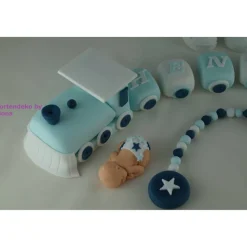 Tortendeko Tortentopper Tortenaufleger Fondant Zuckerfigur Zug für Taufe