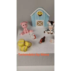 Tortendeko Tortentopper Zuckerfigur Fondantfigur Bauernhof für Mädchen Schaf Kuh Schwein