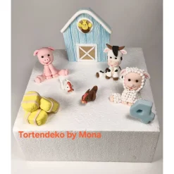 Tortendeko Tortentopper Zuckerfigur Fondantfigur Bauernhof für Mädchen Schaf Kuh Schwein