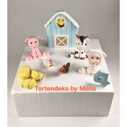 Tortendeko Tortentopper Zuckerfigur Fondantfigur Bauernhof für Mädchen Schaf Kuh Schwein