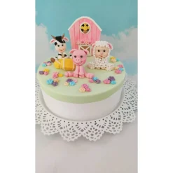 Tortendeko Tortentopper Zuckerfigur Fondantfigur Bauernhof für Mädchen Schaf Kuh Schwein