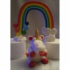 Tortendeko TortentopperTortenaufleger Fondantfigur  Zuckerfigur Einhorn mit Regenbogen