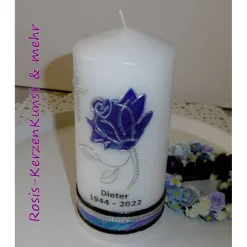 TRAUERKERZE * GEDENKKERZE * BEISETZUNG * BEERDIGUNG * ROSENMOTIV * INDIVIDUELLE BESCHRIFTUNG *