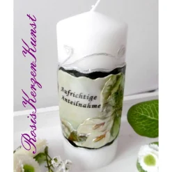 TRAUERKERZE * GEDENKKERZE * BEISETZUNG * BEERDIGUNG * ROSENMOTIV * INDIVIDUELLE BESCHRIFTUNG *