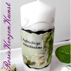 TRAUERKERZE * GEDENKKERZE * BEISETZUNG * BEERDIGUNG * ROSENMOTIV * INDIVIDUELLE BESCHRIFTUNG *