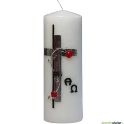 Trauerkerze Alpha Omega mit Kreuz in antik silber, Gedenkkerze, Trauerkerze personalisiert, Kerze zum Gedenken