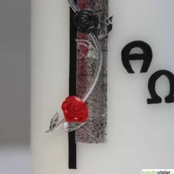 Trauerkerze Alpha Omega mit Kreuz in antik silber, Gedenkkerze, Trauerkerze personalisiert, Kerze zum Gedenken