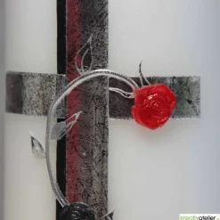 Trauerkerze Alpha Omega mit Kreuz in antik silber, Gedenkkerze, Trauerkerze personalisiert, Kerze zum Gedenken