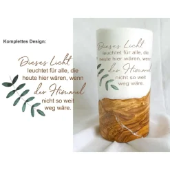 Trauerkerze mit Holz und Teelichteinsatz - Design Zweig