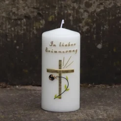 Trauerkerze/Gedenkkerze, klein in elfenbein „In lieber Erinnerung“, gold/schwarz, Echtwachsbeschriftung, Trauerkerze