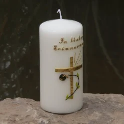 Trauerkerze/Gedenkkerze, klein in elfenbein „In lieber Erinnerung“, gold/schwarz, Echtwachsbeschriftung, Trauerkerze