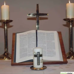 Trauerkerze/Gedenkkerze, klein in elfenbein „In stiller Trauer“, schwarz/gold, Echtwachsbeschriftung,