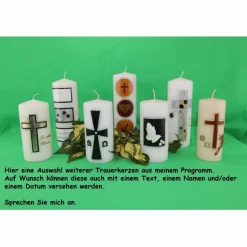 Trauerkerze/Gedenkkerze, klein in elfenbein „In stiller Trauer“, schwarz/gold, Echtwachsbeschriftung,