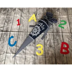 traumhafte Schultüte Zuckertüte 70cm maritim Anker blau weiß