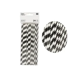 Trinkhalme schwarz weiß aus Papier 24 Stück