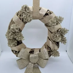 Türkranz aus Reisig für Weihnachten und Advent in Gold, 25cm Durchmesser